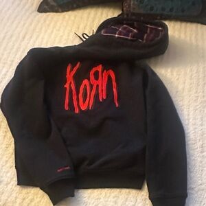 KORN OFFICIAL 30th anniversary Black Hoodie with White Stripes